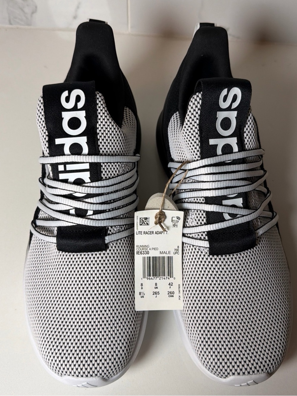 NWT Adidas Lite Racer Adapt 7.0 Shoes White/Core Black/Cloud White Men's sz 8.5